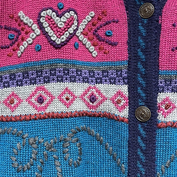 John Henry 100% Wool Hand Loomed Embroidered Hooded Cardigan Sweater Size Small - Picture 3 of 5